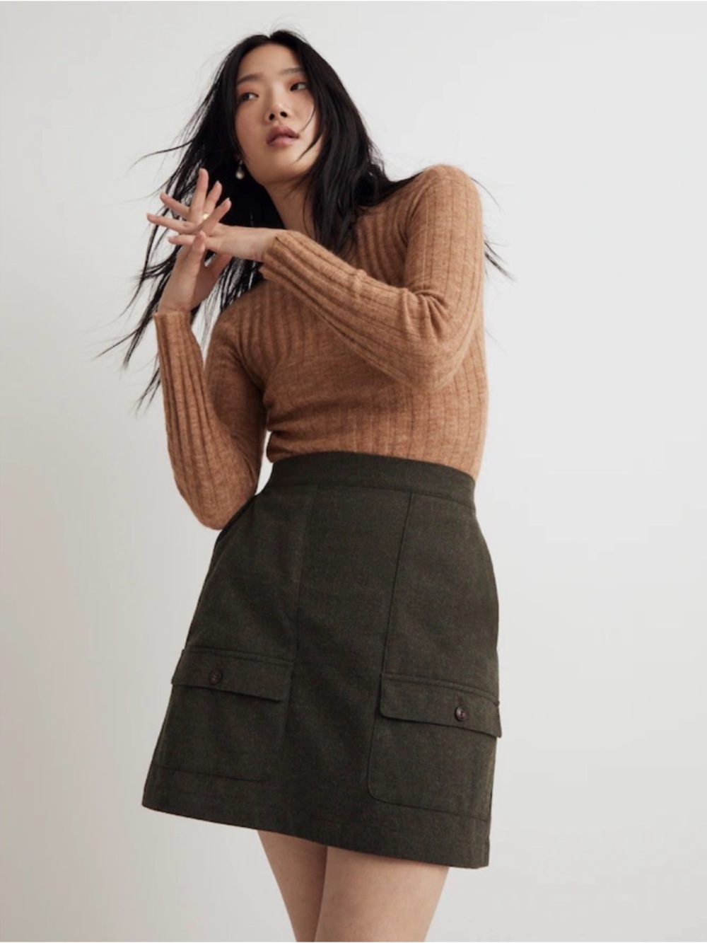 Madewell Olive Green A-Line Skirt with Front Flap Pockets